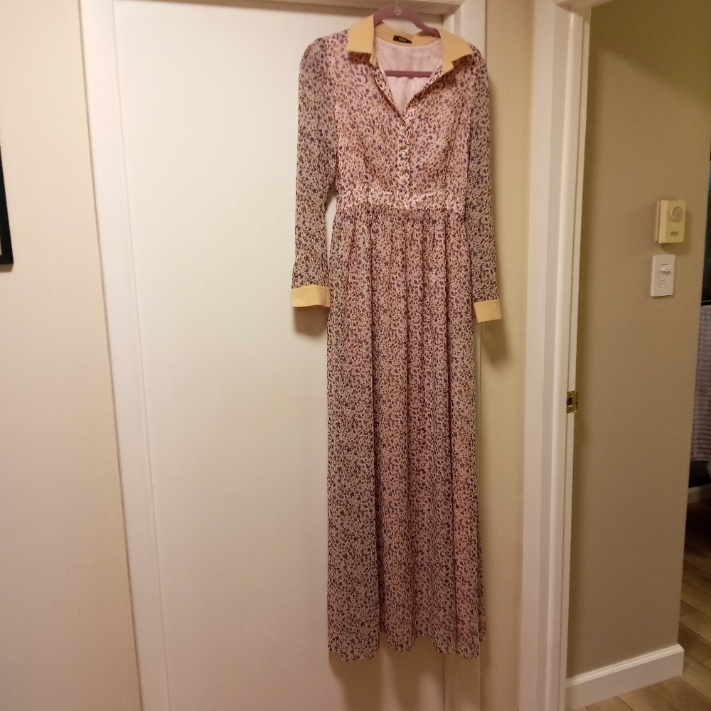 Lucio Women's Dress Floral Long Sleeve button to waist shirt dress sz M - Picture 5 of 12
